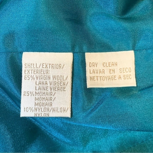 Vintage Jones New York Teal Virgin Wool Cropped Boxy Jacket -Size 10 - Picture 6 of 8